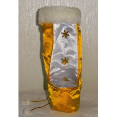 Новогодний носок (атлас) бело-золотого цвета со снежинками